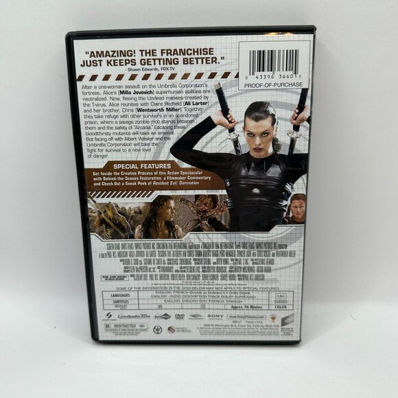 Resident Evil Afterlife DVD Milla Jovovich Action Horror Movie Rated R Sony - Picture 3 of 4